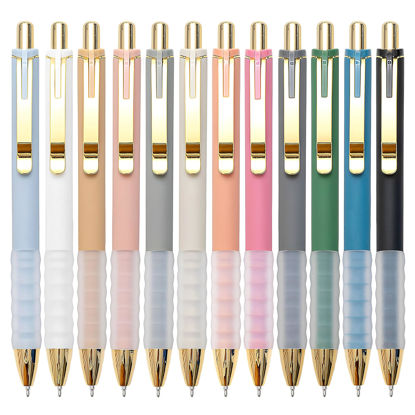 Picture of Linbsunne Ballpoint Pens Black Medium Point 1mm Pen with Super Soft Grip Ball Point Pen for Men Women Retractable Pens (gold-12 pcs)