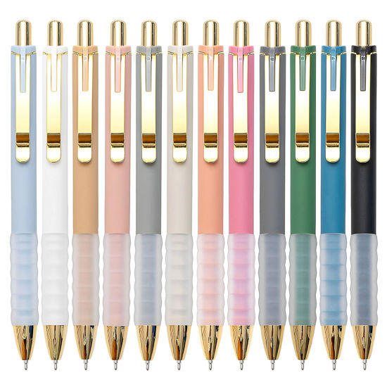 Picture of Linbsunne Ballpoint Pens Black Medium Point 1mm Pen with Super Soft Grip Ball Point Pen for Men Women Retractable Pens (gold-12 pcs)
