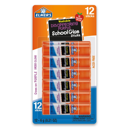 Picture of Elmer's Disappearing Purple School Glue Sticks, Washable and Non-Toxic, 6 Grams, Pack of 12 - Ideal for School and Craft Projects