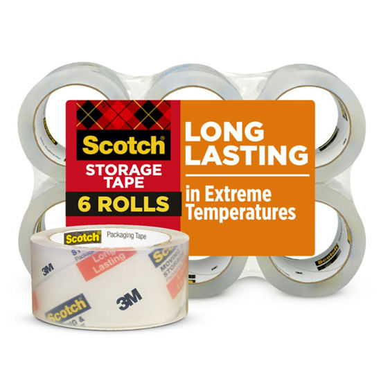 Picture of Scotch Long Lasting Storage Packaging Tape, 1.88" x 54.6 yd, Designed for Storage and Packing, Stays Sealed in Weather Extremes, 3" Core, Clear, 6 Rolls (3650-6)