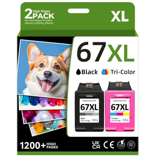 Picture of Printer Ink 67 Compatible for HP 67XL Ink Cartridges Black Color Combo Pack Compatible for HP Ink 67 Fit for DeskJet 2700e 2700 2855e 2755e 2755 4155e 4255e for Envy 6000 6055e 6400 Printer