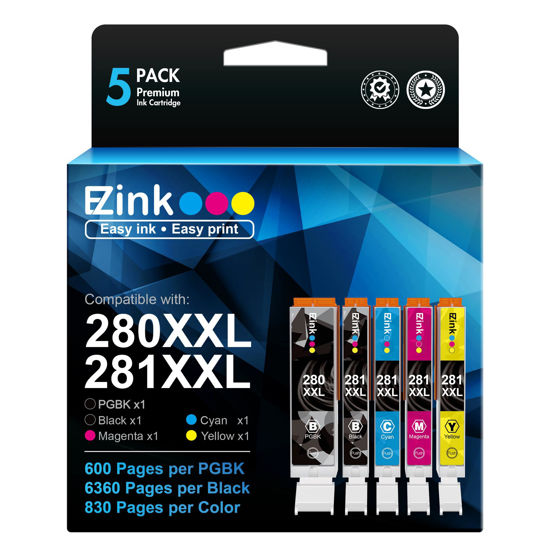 Picture of E-Z Ink Compatible Ink Cartridge Replacement for Canon PGI-280XXL CLI-281XXL 280 XXL 281 XXL Compatible with TR8620a TR8620 TS702a TS9520 TS9521C TR8520 TS6220 TS6320 TS8220 (5 Pack)