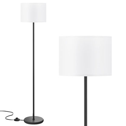 Picture of Modern Floor Lamp Simple Design with White Shade, Foot Pedal Switch, 60" Small Tall Lamps for Living Room Bedroom Office Dining Room Kitchen, Black Pole Lamp(Without Bulb)