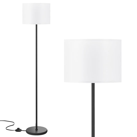 Picture of Modern Floor Lamp Simple Design with White Shade, Foot Pedal Switch, 60" Small Tall Lamps for Living Room Bedroom Office Dining Room Kitchen, Black Pole Lamp(Without Bulb)
