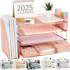 Picture of gianotter Paper Letter Tray Organizer with File Holder, 4-Tier Desk Accessories & Workspace Desk Organizers with Drawer and 2 Pen Holder for Office Supplies (Rose Gold)