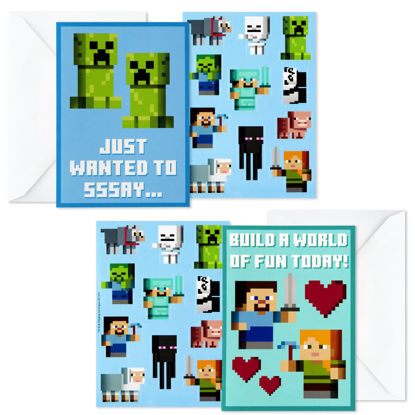 Picture of Hallmark Minecraft Valentines Day Cards and Stickers for Kids School (24 Classroom Valentines with Envelopes)