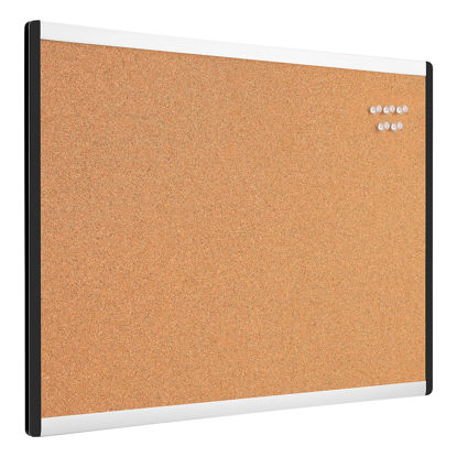 Picture of Amazon Basics Rectangular Cork Board with Aluminum/Plastic Frame and Mounting Tabs, 23" x 17", Brown