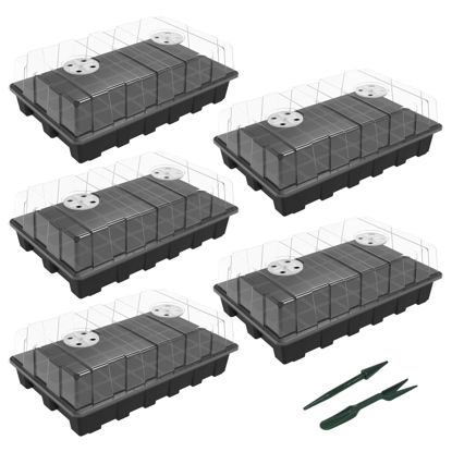 Picture of Gardzen 5-Set Seed Starter Tray Kits, Durable Plant Germination Trays with Humidity Vented Domes and Bases, Ideal for Seed Starting, Indoor Gardening, and Greenhouse (Total 200 Cells)