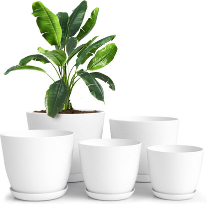 Picture of Utopia Home - Plant Pots Indoor with Drainage - 7/6.6/6/5.3/4.8 Inches Flower Pots for Indoor Planter - 5 Pack Plastic Planters - Ideal for Stocking Stuffers or Home Christmas Decorations - White