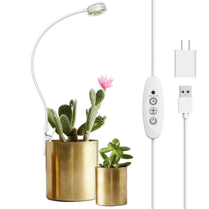 Picture of SANSI Grow Lights for Indoor Plants, Pot Clip LED Plant Lights for Indoor Growing, Full Spectrum, Plant Lamp with 4-Level Dimmable, Auto On Off 3 6 12 Hrs Timer for Succulents, Small Plant, White, 5V.