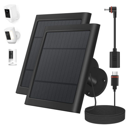 Picture of Solar Panel for Ring Camera, 2 Pack 4W Solar Charger Compatible with Ring Spotlight &Stick Up Outdoor Cam Battery, 10FT/3M Long Cable with USB-C to Ring Barrel Plug Adapter, Black