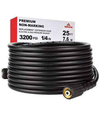 Picture of YAMATIC Pressure Washer Hose 25FT 1/4" Kink Resistant M22 Brass Fitting Power Washer Hose Replacement for Ryobi, Troy Bilt, Greenworks, CRAFTSMAN & More High PressureWashers, 3200 PSI