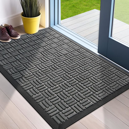 Picture of Mibao Front Door Mat, Heavy Duty Durable Welcome Mat for Outdoor Indoor, Dirt Trapper Waterproof Super Absorbent Door Mat for Entryway Outside Patio Porch, 29.5" x 17", Grey