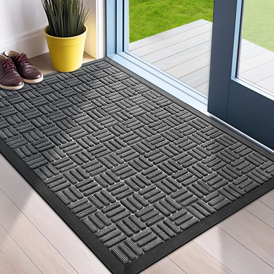 Picture of Mibao Front Door Mat, Heavy Duty Durable Welcome Mat for Outdoor Indoor, Dirt Trapper Waterproof Super Absorbent Door Mat for Entryway Outside Patio Porch, 29.5" x 17", Grey