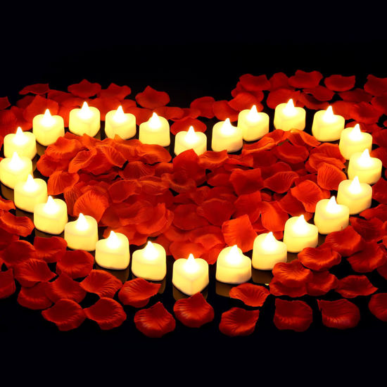 Picture of cridoz 2000 Pieces Artificial Rose Petals with 24 Pieces LED Tea Lights Candles, Romantic Decorations Special Night Set for Valentine's Day, Wedding Anniversary or Table Décor