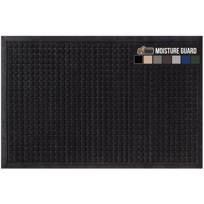 Picture of Gorilla Grip 100% Waterproof Ultra Absorbent Moisture Guard Doormat, Absorbs Up to 5.7 Cups of Water, Stain and Fade Resistant, Spiked Rubber Backing, All Weather Door Mat Captures Dirt, 35x23, Black