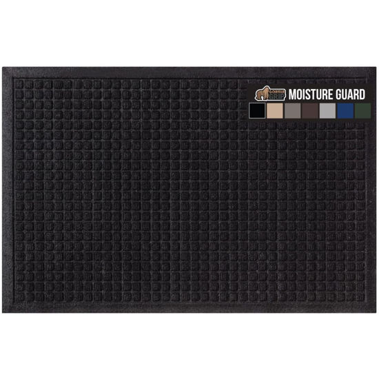 Picture of Gorilla Grip 100% Waterproof Ultra Absorbent Moisture Guard Doormat, Absorbs Up to 5.7 Cups of Water, Stain and Fade Resistant, Spiked Rubber Backing, All Weather Door Mat Captures Dirt, 35x23, Black