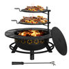 Picture of Hykolity 35 Inch Fire Pit with 2 Cooking Grate & Charcoal Pan, Outdoor Wood Burning BBQ Grill Firepit Bowl with Cover Lid, Steel Round Table for Backyard Bonfire Patio Picnic