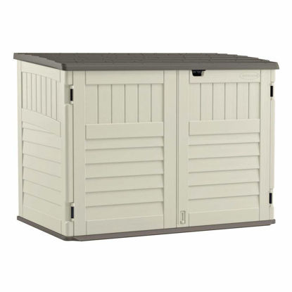 Picture of Suncast 5.9 ft. x 3.7 ft Horizontal Stow-Away Storage Shed - Natural Wood-like Outdoor Storage for Trash Cans and Yard Tools - All-Weather Resin, Hinged Lid, Reinforced Floor - Vanilla and Stoney