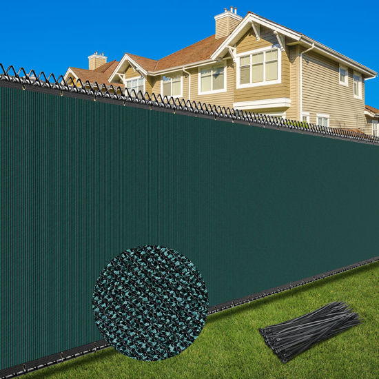 Picture of Patiobay 6X50FT Privacy Screen Fence, Heavy Duty Fencing Shade Cover, 170GSM 90% Blockage Mesh Shade Net for Wall Garden Yard Backyard (6 ft X 50 ft, Dark Green)