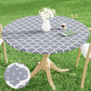 Picture of Smiry Round Picnic Tablecloth, Waterproof Elastic Fitted Table Covers for 36" - 44" Tables, Wipeable Flannel Backed Vinyl Tablecloths for Camping, Indoor, Outdoor, Grey & White