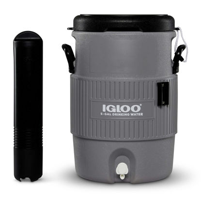 Picture of Igloo 5 Gallon Portable Sports Cooler Water Beverage Dispenser with Flat Seat Lid, Insulated Beverage Dispenser, Grey/Black