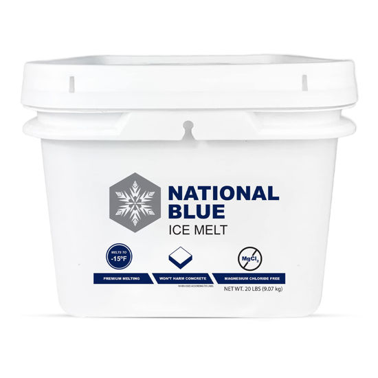 Picture of National Blue Snow Salt Ice Melt 20lb Bucket - Fast Acting Ice Melter - Pet, Plant and Concrete Friendly, Environmentally Safe - Free of Magnesium Chloride - Melts to -15°F
