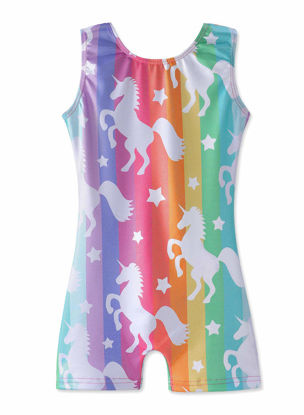 Picture of HOZIY Leotards for Girls Gymnastics Unicorn 4t 5t Kids Leo Child Biketards Bodysuits Crop Tops for Girls Tumbling Outfits Unitard Sparkle