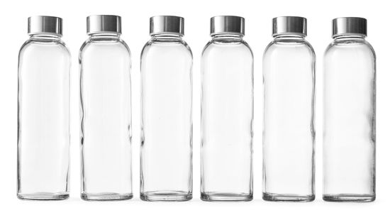 Picture of Epica glass bottles with lids - 18oz glass water bottles, reusable glass juice bottles with lids for storing juices, reusable water bottles durable & ecofriendly set of 6