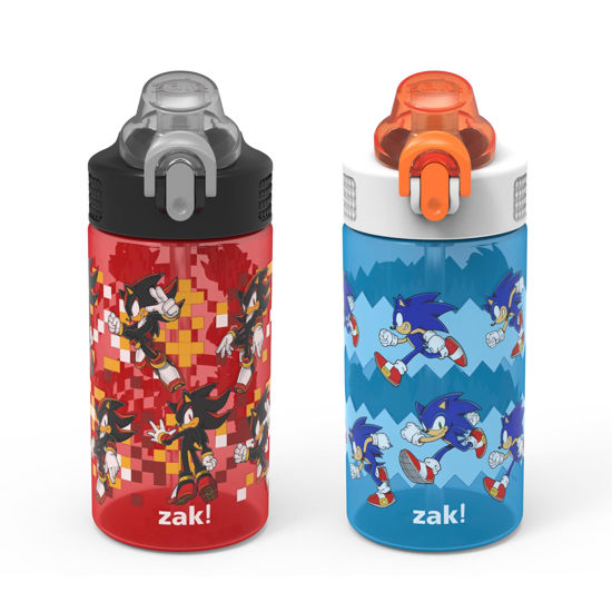 Picture of Zak Designs Sonic the Hedgehog Sage Kids Water Bottle For School or Travel, 16oz Durable Plastic Water Bottle With Straw, Handle, and Leak-Proof, Pop-Up Spout Cover, 2-Pack Set (Sonic & Shadow)