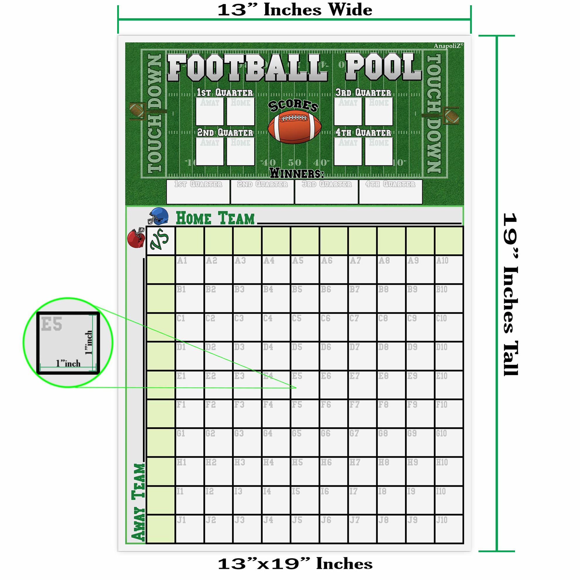 GetUSCart- Football Pool Poster | (13” inch x 19”inch) Football Squares ...