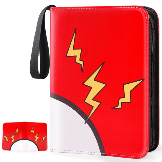 Picture of GOROMA Card Binder 4-Pockets, 400 Pockets Card Holder with 50 Removable Sleeves, Trading Card Collector Zipper Album Holder, Red