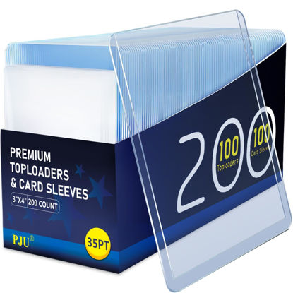 Picture of 200 Card Sleeves Top Loads for Cards, 3"x4" Baseball Card Protectors Hard Plastic, Toploads for Cards, Hard Card Sleeves, Sports Card Holder for Trading Card (100 Hard Card Sleeves + 100 Soft Sleeves)
