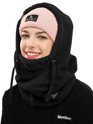 Picture of Shy Velvet Balaclava Wind-Resistant Ski Mask Winter Face Mask,Fleece Cold Weather Ski Mask for Women and Men Sherpa Hood ski mask Black