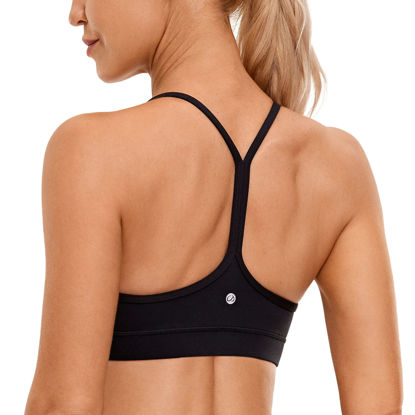Picture of CRZ YOGA Butterluxe Womens Y Back Sports Bra - Padded Racerback Low Impact Spaghetti Thin Strap Workout Yoga Bra Black Medium
