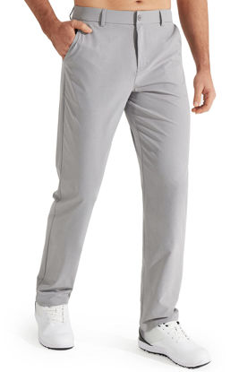 Picture of Libin Mens Golf Pants Classic Fit Stretch Work Dress Pants 32" Quick Dry Lightweight Business Casual Trousers Comfort Water Resistant, Light Grey, 34W x 32L
