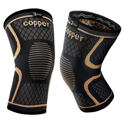 Picture of JIUFENTIAN Copper Knee Braces for Men and Women (2 pack) -Knee Supports Copper Compression Knee Sleeve for Knee Pain, Arthritis, Sports and Recovery Support (Large)
