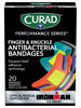 Picture of CURAD Performance Series IRONMAN Antibacterial Bandages, Extreme Hold Adhesive Technology, Finger & Knuckle Bandages, Flexible Fabric, Variety Pack with Assorted Sizes & Colors, 20 Count