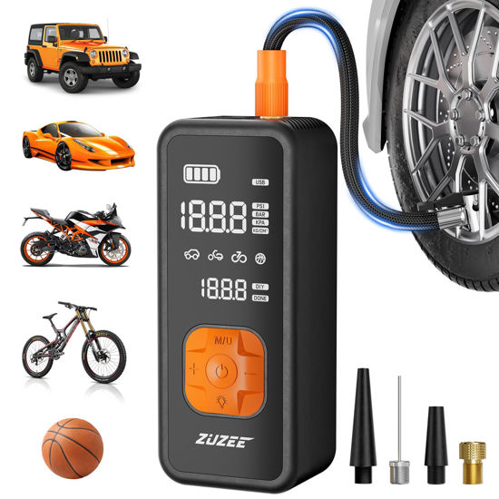 Picture of Tire Inflator Portable Air Compressor - 4X Faster Inflation, 150PSI Air Pump for Car Tires with Digital Pressure Gauge/LED Light, 20000mAh Portable Tire Inflator for Car, Moto, Bike, Ball, etc