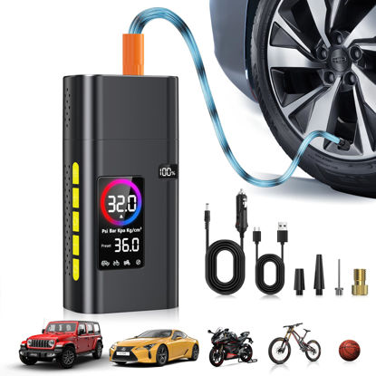 Picture of 180PSI Tire Inflator Portable Air Compressor, Portable Tire Inflator for Car,5X Fast Electric Bike Air Pump with Digital LCD Pressure Gauge/LED Light/Power Bank, Bike, Motorcycle, Ball