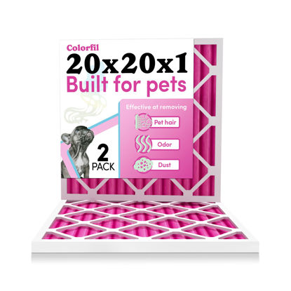 Picture of 20x20x1 Air Filter by Colorfil | Color Changing Filters Designed for Cat and Dog Odor MERV 8 FIlter Conditioner HVAC Pet Hair 20x20 2 pack