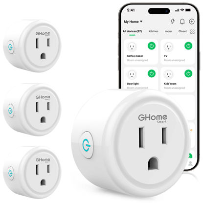 Picture of GHome Smart Plug,WiFi Smart Plugs Compatible with Alexa and Google Home,Smart WiFi Outlet with Remote Control and Timer Function,2.4GHz Wi-Fi Only,No Hub Required, ETL FCC Listed,White(4 Pack)
