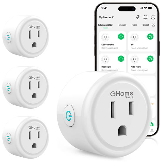 Picture of GHome Smart Plug,WiFi Smart Plugs Compatible with Alexa and Google Home,Smart WiFi Outlet with Remote Control and Timer Function,2.4GHz Wi-Fi Only,No Hub Required, ETL FCC Listed,White(4 Pack)