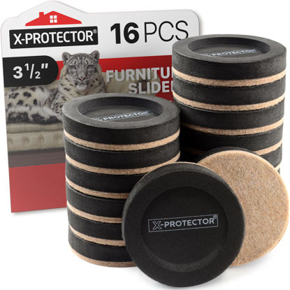 Picture of Felt Furniture Sliders for Hardwood Floors X-PROTECTOR 16 PCS 3 ½” - Furniture Slider with Unique Design - Heavy-Duty Furniture Movers for Hard Surfaces - Felt Sliders - Move Your Furniture Easily!