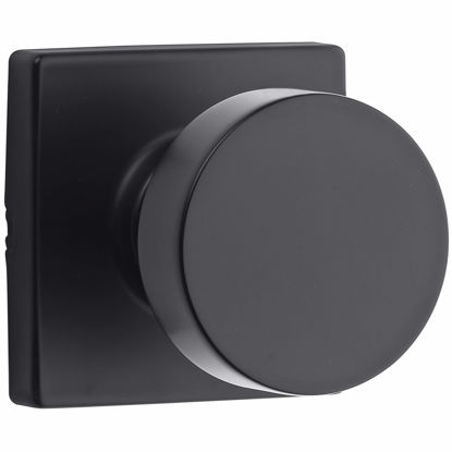 Picture of Kwikset Pismo Interior Passage Door Knob, Handle For Closet and Hallway Doors, Non-Locking Doorknob in Matte Black, with Microban Protection, Square Rose