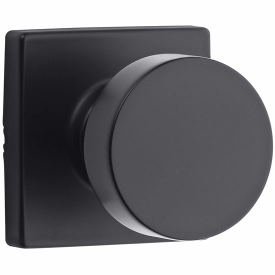 Picture of Kwikset Pismo Interior Passage Door Knob, Handle For Closet and Hallway Doors, Non-Locking Doorknob in Matte Black, with Microban Protection, Square Rose