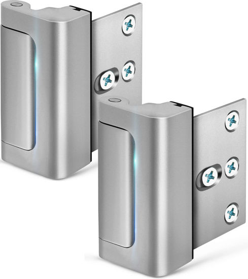 Picture of Home Security Door Lock, 2 Pack Childproof Door Reinforcement Lock with 3 Inch Stop Withstand 800 lbs for Top Front Inward Swinging Door, Upgrade Flip High Night Lock to Defend Your Home Kids