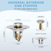 Picture of Universal 2 in 1 Bathroom Sink Stopper, Pop Up Bathroom Sink Drain Strainer with Anti-Clogging Filter Basket, Bathroom Drain Stopper Sink Plug for 1.06"-1.65" Basin Drain Holes