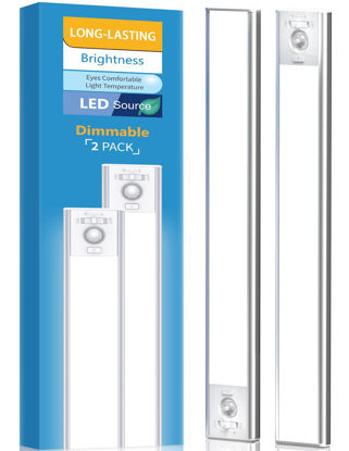 Picture of Under Cabinet Lighting, LED Motion Sensor Light Indoor, 2200mAh USB Rechargeable Closet Lights Battery Operated, Stick On Magnetic Wireless Dimmable Under Counter Lights for Kitchen, Stairs (2 Pack)