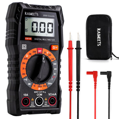 Picture of KAIWEETS Digital Multimeter with Case, DC AC Voltmeter, Ohm Volt Amp Test Meter and Continuity Test Diode Voltage Tester for Household Outlet, Automotive Battery Test (Anti-Burn with Double Fuses)